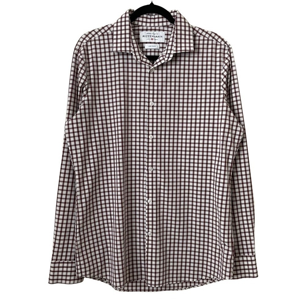 Mizzen+Main‎ Shirt Mens Large Red White Leeward Trim Fit Gingham Check Preppy